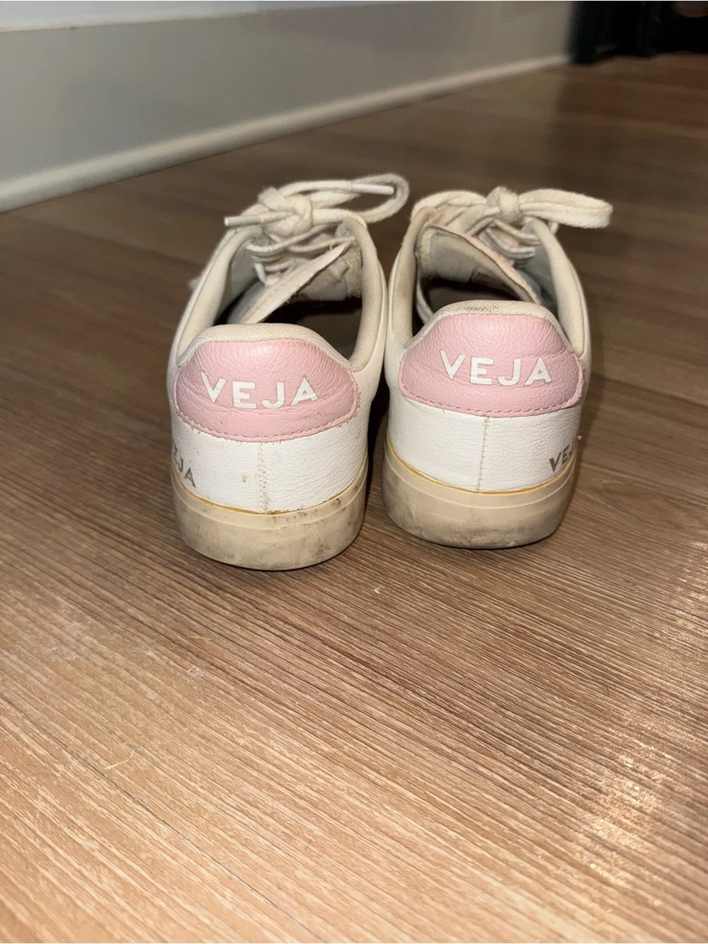 Veja Women's White Leather Sneakers with Pale Pink Accents